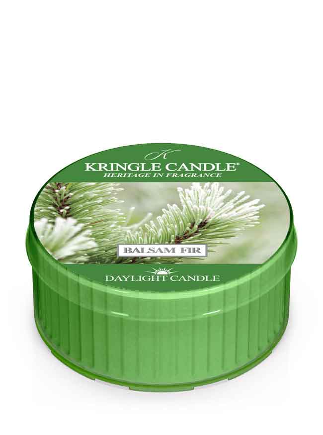 Kringle Candle Balsam Fir daylight candle packaging on a white background