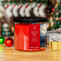 Kringle Candle Christmas-themed candle with festive background