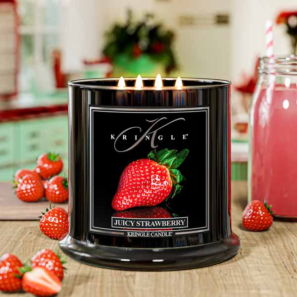 Juicy Strawberry Scented 4-wick lit candle from Kringle Candle Reserve Collection