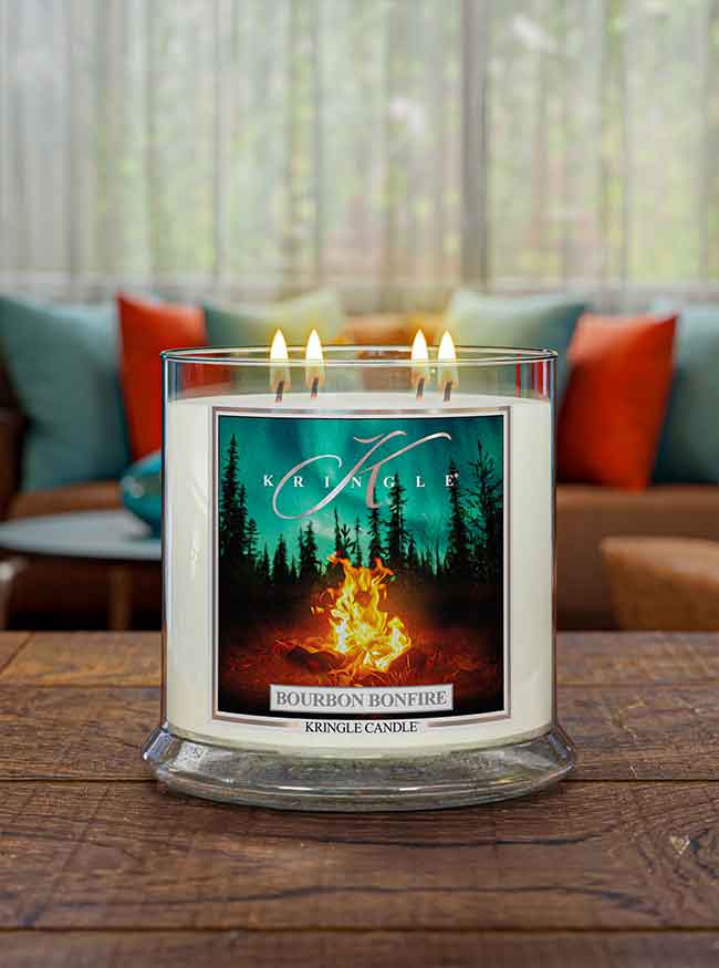 Bourbon Bonfire Scented 4-wick Candle Lifestyle
