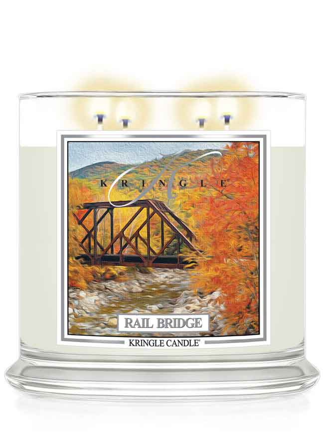 Kringle Candle 4-wick 'Rail Bridge' candle design on a white background