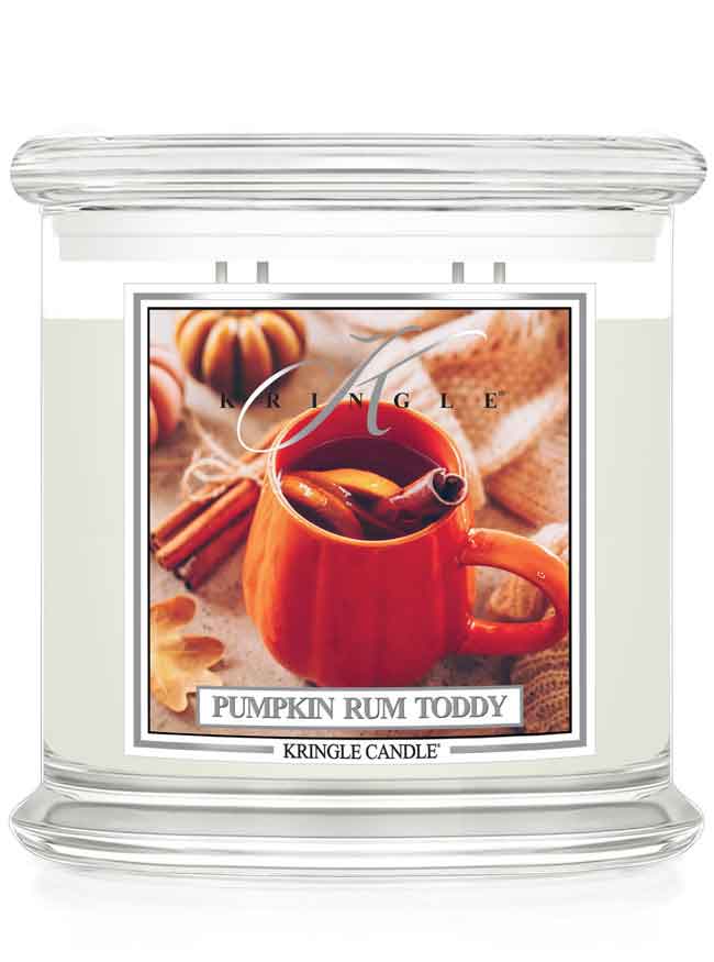 Kringle Candle Pumpkin Rum Toddy 4-wick candle with a label on a white background