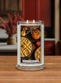 Kringle Candle with 'Apple Pumpkin Pie' design on a wooden surface