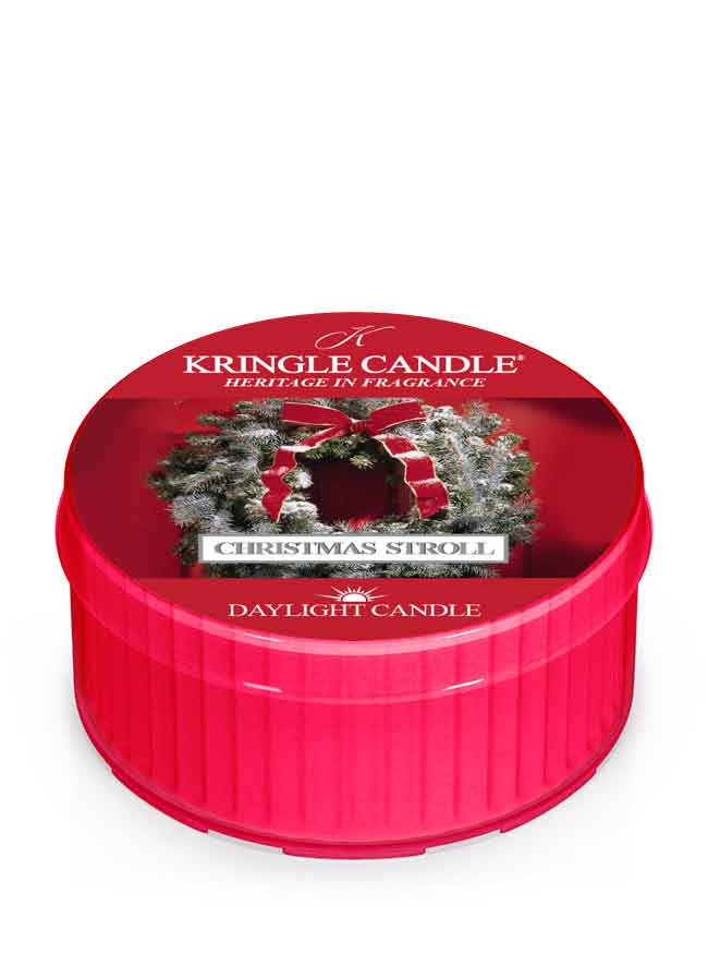 Kringle Candle Christmas Stroll daytime candle packaging on a white background