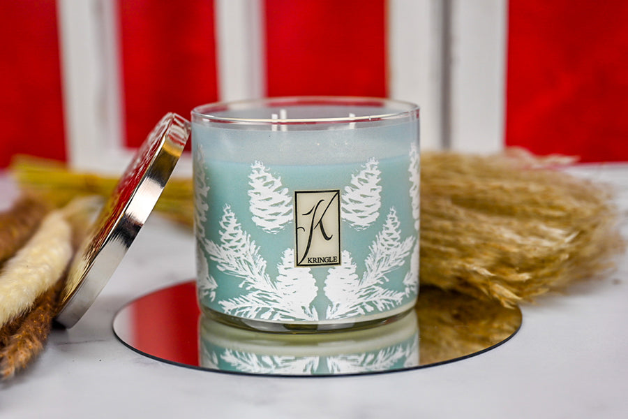 Sandalwood and Cadé 3-wick candle with silver hammered lid