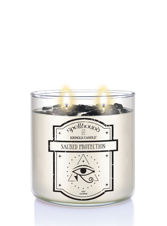 Lit Candle with 'Sacred Protection' label on a white background