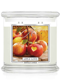Kringle Candle with 'Apple Love' design featuring apples on a white background