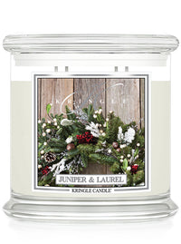 Kringle Candle with 'Juniper & Laurel' design on a white background