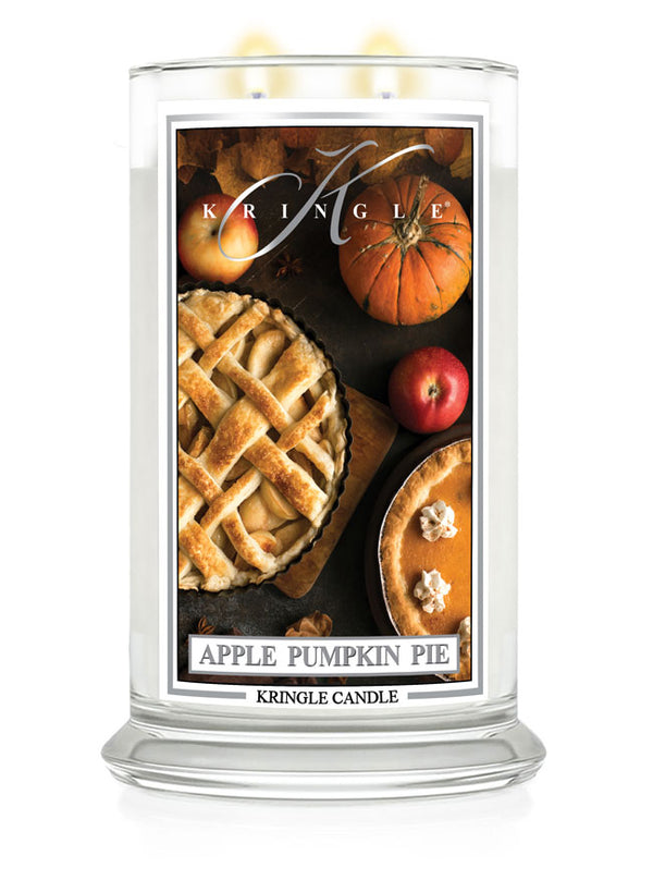 Kringle Candle with apple pumpkin pie design on a white background