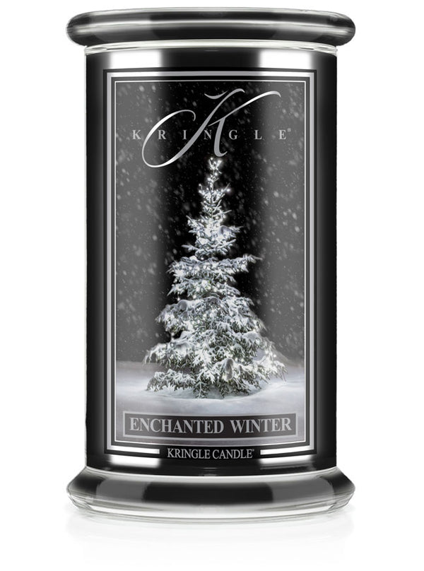 Kringle Candle with a snowy tree design on a white background