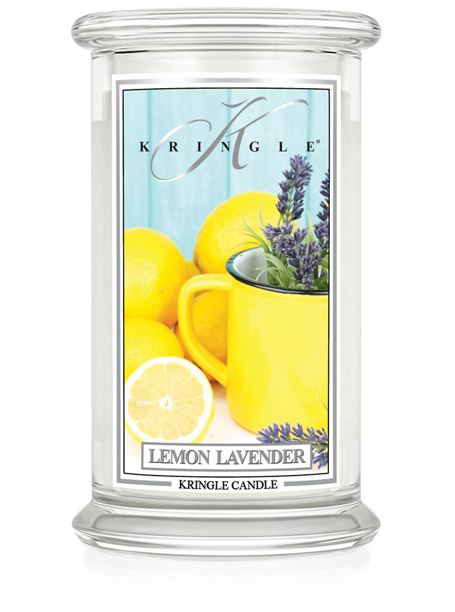 Kringle Candle with 'Lemon Lavender' label on a white background