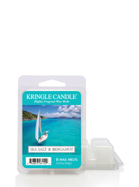 A package of Kringle Candle wax melts, "Sea Salt & Bergamot," featuring a sailboat on turquoise water and a blue sky.