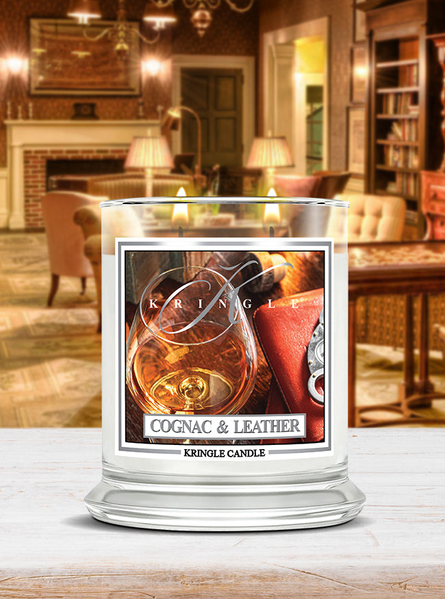 Cognac & Leather Medium 2-wick - Kringle Candle Company