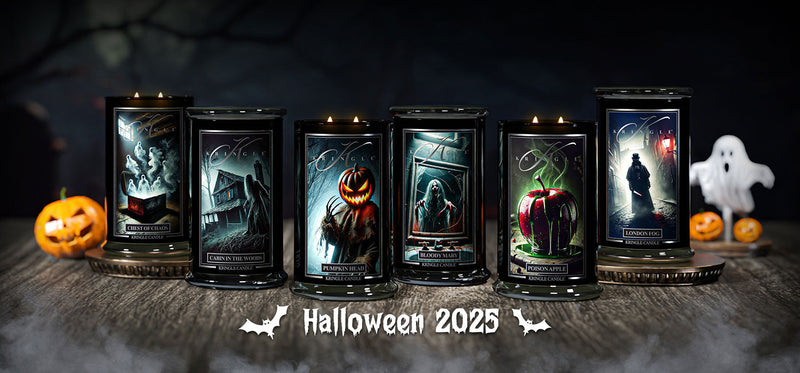 Six New Halloween 2025 Scary Candle Scents in large jars