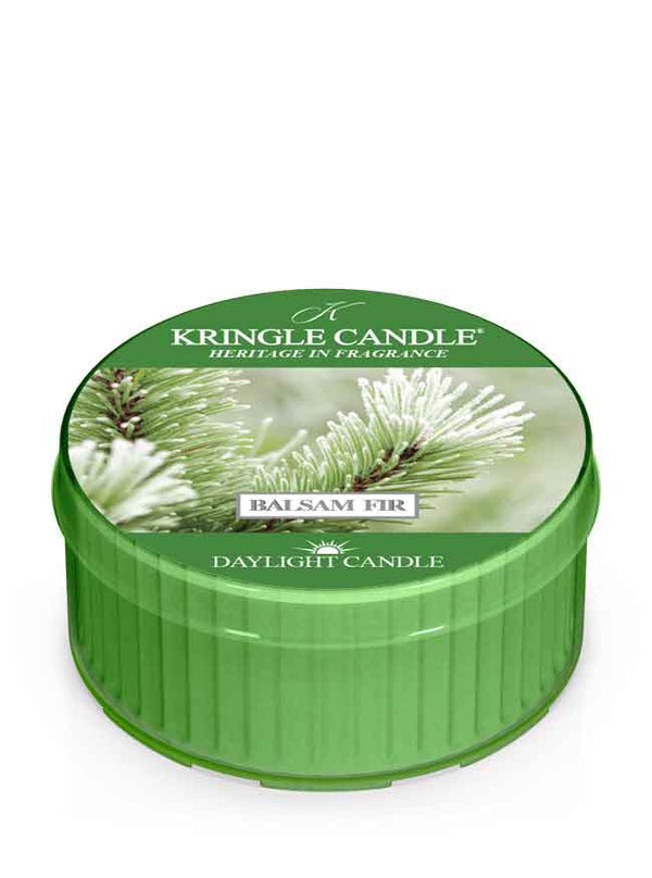 Kringle Candle Balsam Fir daylight candle packaging on a white background