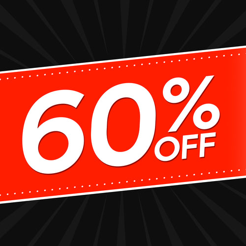Red banner with '60% OFF' text on a black background