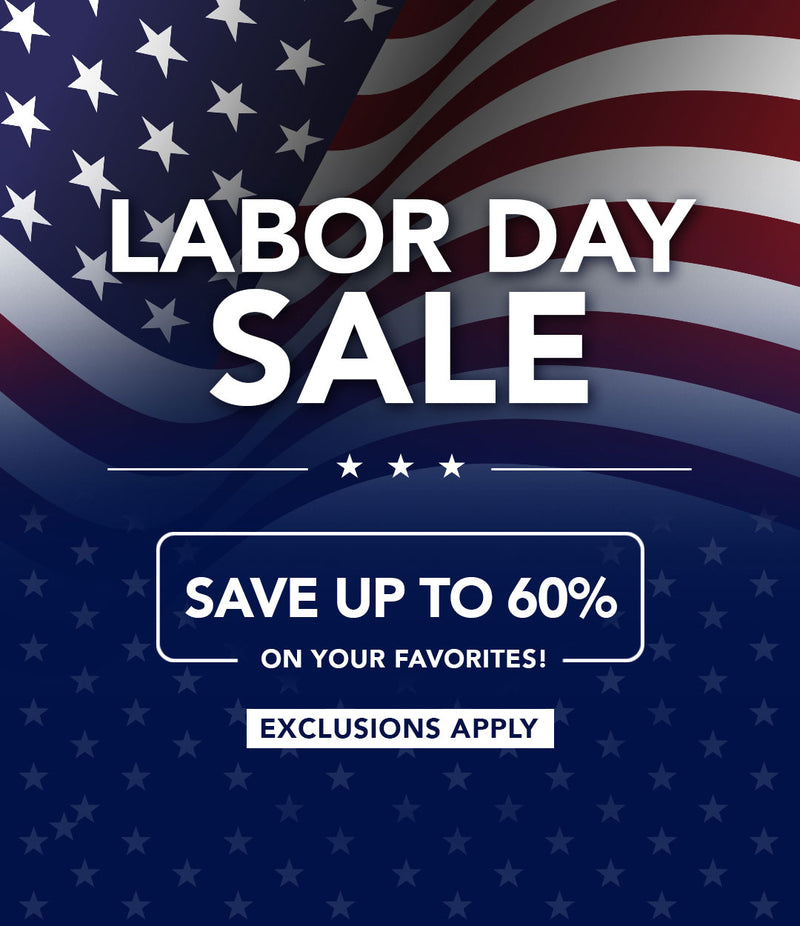 Labor Day sale advertisement with American flag background up to 60% off