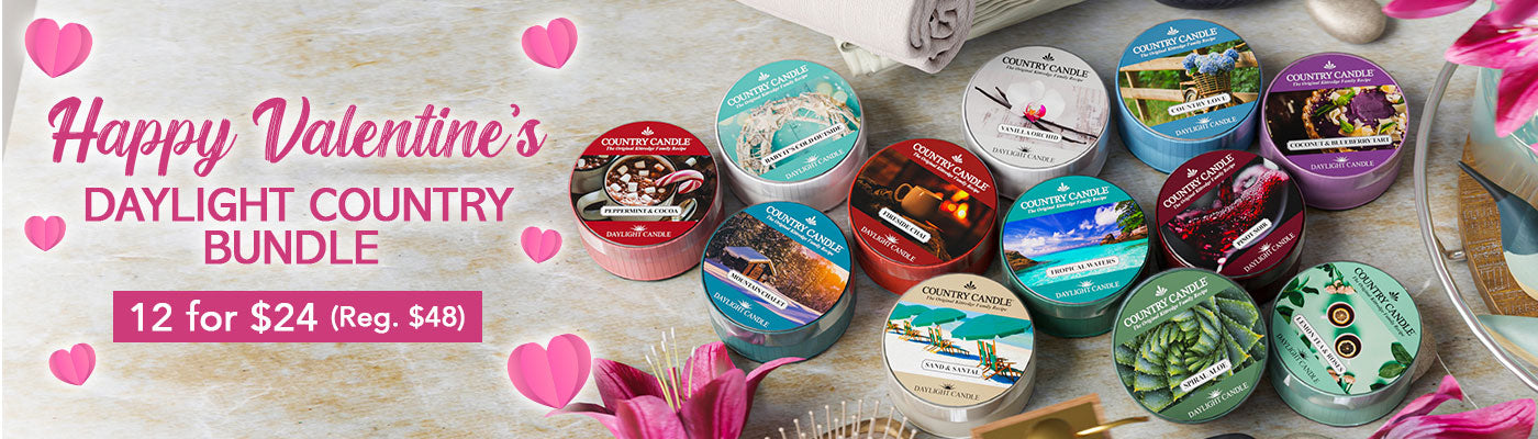 Valentine DayLight Candle Bundle 12 for $24 for 12 select Country DayLights, regularly $48