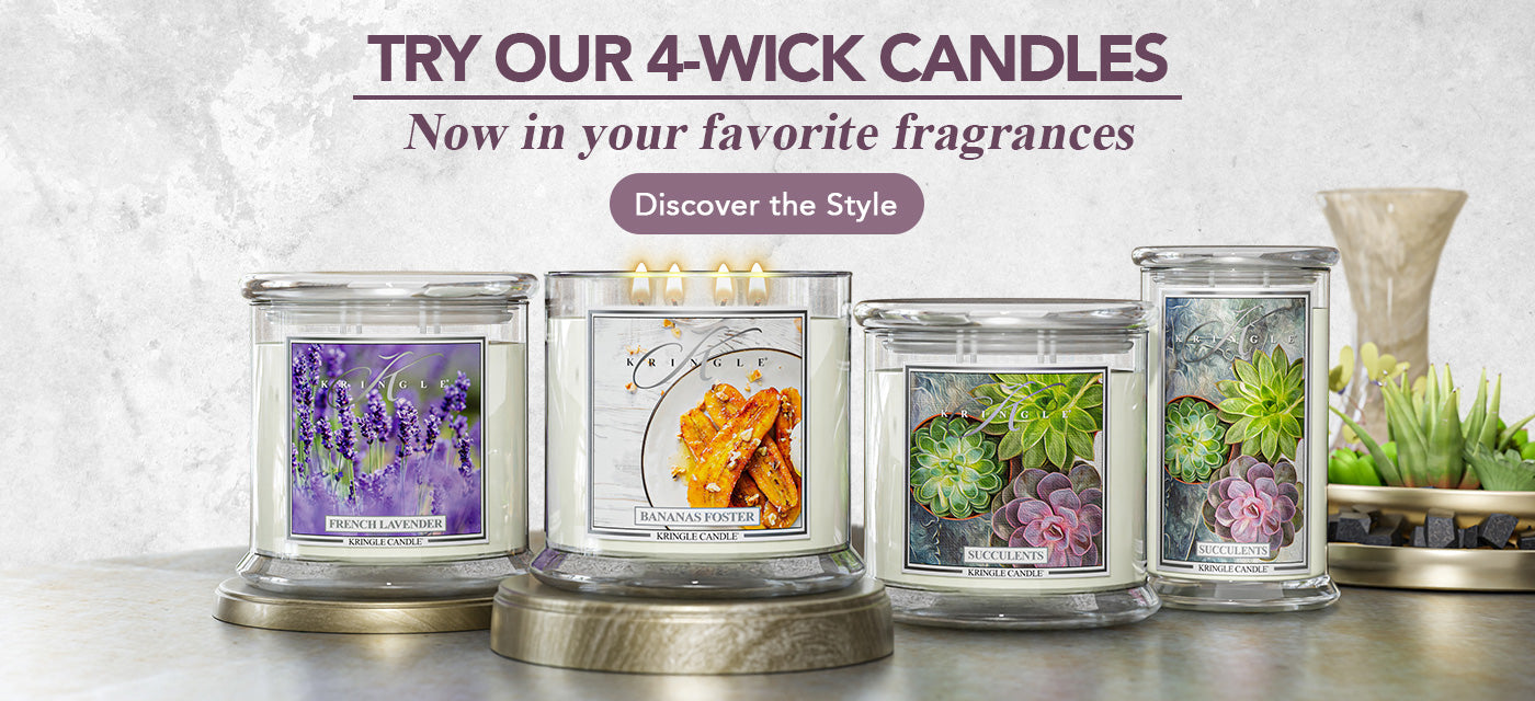 Try our new 4-wick candles now in your favorite fragrances