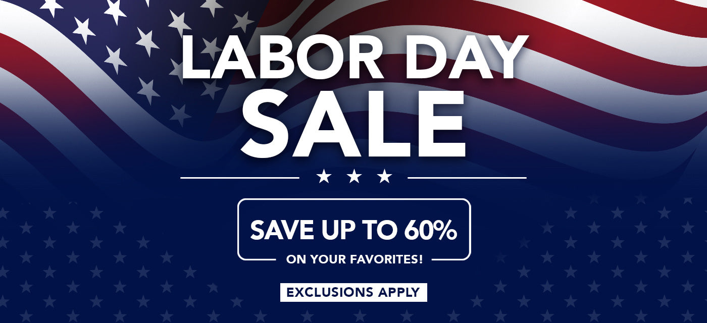 Labor Day sale banner with American flag background up to 60% off