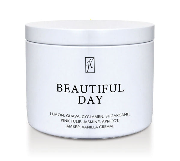 'Beautiful Day' Scented Candle Tin with a Kringle Candle logo on a white background