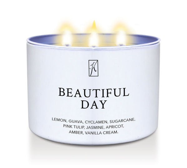 'Beautiful Day' Scented Candle Tin with a Kringle Candle logo on a white background