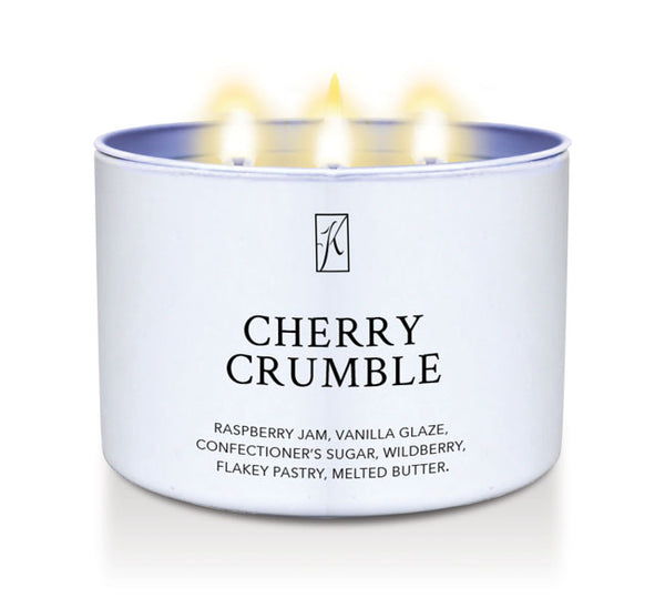  'Cherry Crumble' scented Candle Tin by Kringle Candle on a white background