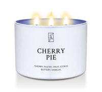 Candle in a white tin container labeled 'Cherry Pie' with a Kringle Candle logo on a white background.