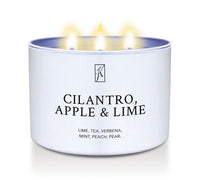 White Candle tin with 'K' Kringle Candle logo and 'Cilantro, Apple & Lime' text on a white background