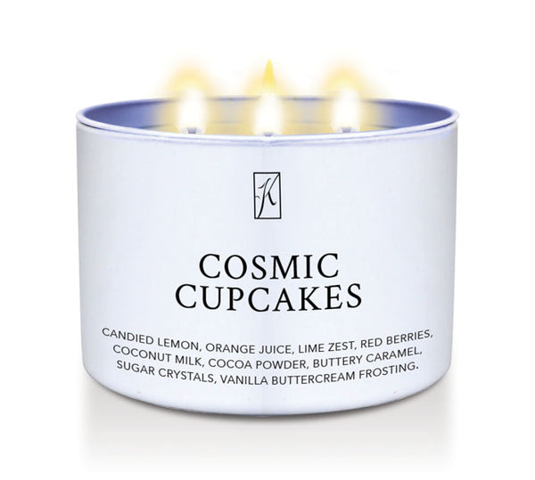 Candle Tin of 'Cosmic Cupcakes' Scented candle with a white background by Kringle Candle