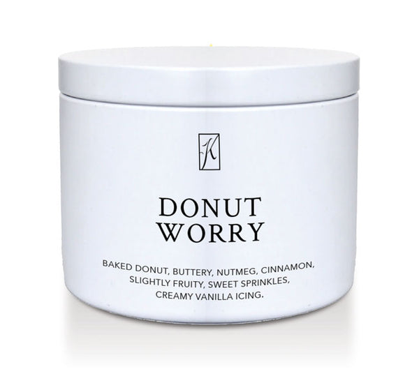 White container labeled 'Donut Worry' on a white background