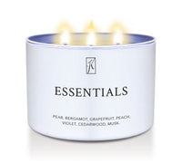 'Essentials' scented candle in a white limited edition candle tin with a Kringle Candle logo on a white background