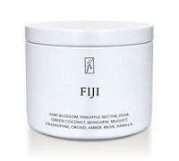 White tin container with 'FIJI' branding and fragrance description on a white background.