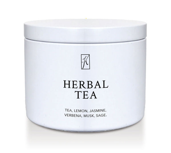 White container of herbal tea with a brand logo on a white background