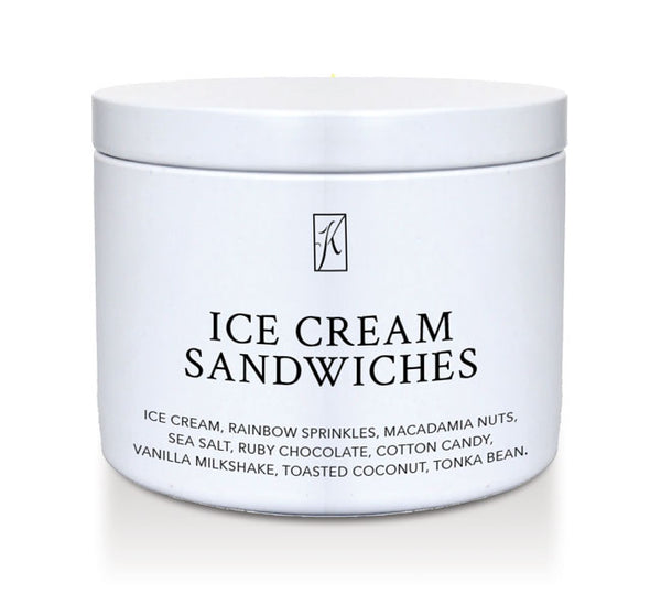 Ice cream sandwiches scented candle tin with a white background by Kringle Candle