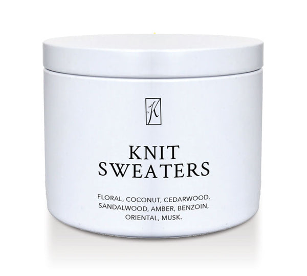 White container labeled 'Knit Sweaters' with a logo on a white background