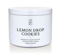 Lemon Drop Cookies' scented candle in a tin container on a white background by Kringle Candle
