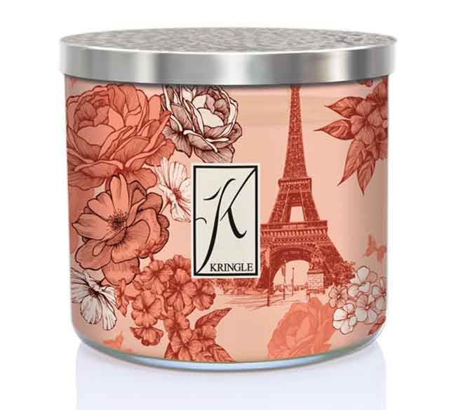 Mon Amour Scented 3-wick Candle with flowers and Eiffel Tower