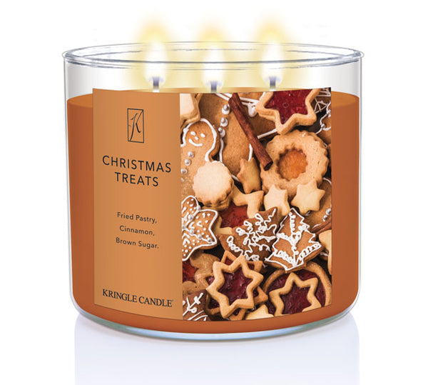 Kringle Candle Christmas Treats candle with a decorative label on a white background