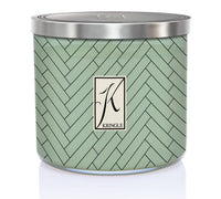 Spa Day Green candle  jar with herringbone pattern and Kringle Candle logo on a white background