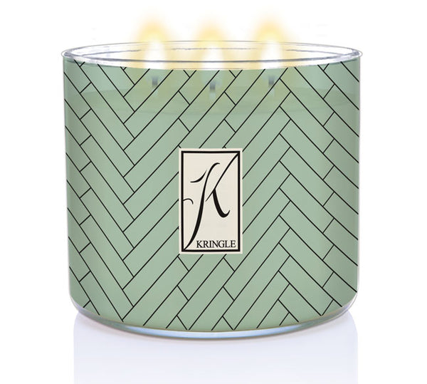 Spa Day Candle with a green patterned container and 'Kringle' logo on a white background
