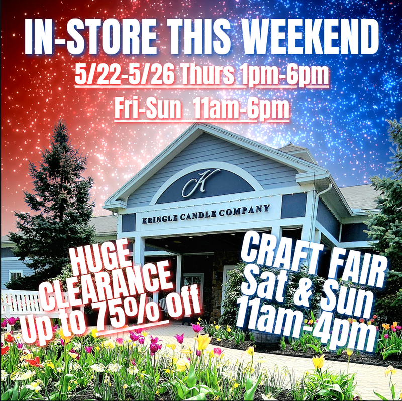In Store This weekend 5/22-5/26.  delay open Thursday 1-6. fri-mon 11am-7pm  Huge clearance up to 75% off.  Craft fair Sat and sun 11am-4pm