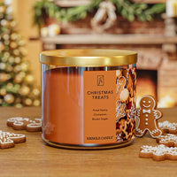 Kringle Candle Christmas Treats candle with gingerbread cookies on a festive background