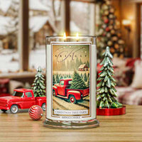 Kringle Candle with Christmas tree farm design in a festive setting