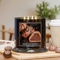 Kirkland Hazelnut Truffle candle on a wooden surface with blurred background