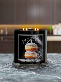 Macrons scented 4-wick lit candle on a kitchen counter from Kringle Candle Reserve Collection