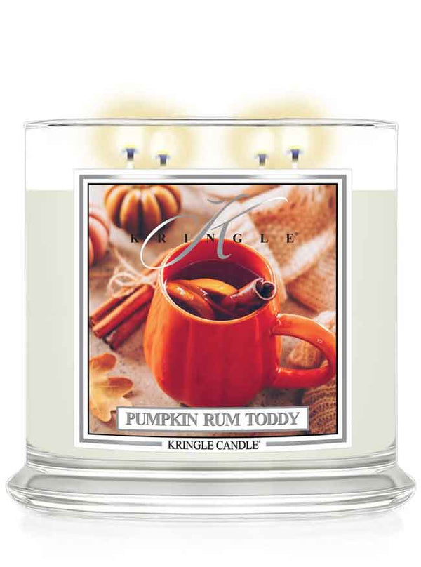 Kringle Candle Pumpkin Rum Toddy 4-wick candle with a label on a white background