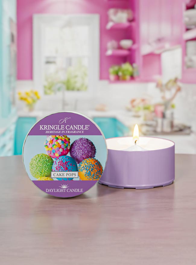 Kringle Candle Daylight Candle with colorful packaging on a table