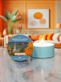 Kringle Candle daylight candle with packaging in a living room setting