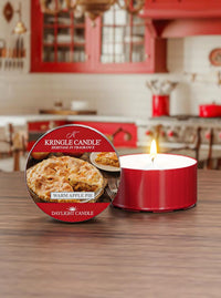 Kringle Candle Warm Apple Pie scented candle on a kitchen counter